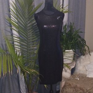 Calvin Klein Elegant Black Sleeveless Front Sequin Dress
